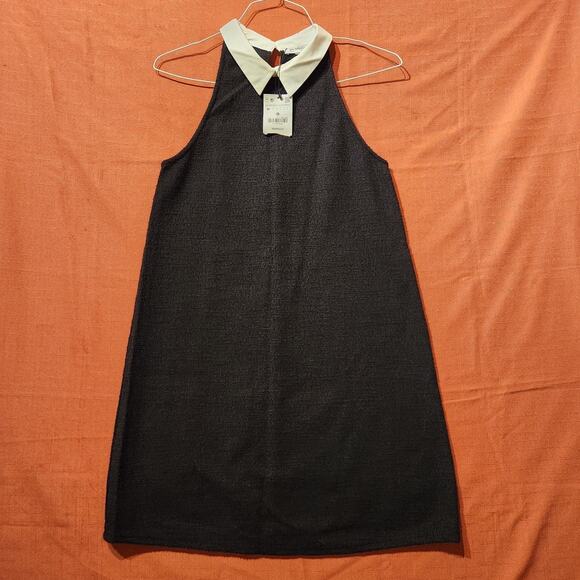 Zara Trafaluc Sz M Wednesday Addams Textured Sleeveless Black Collar Dress NWT - Picture 1 of 8